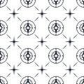 Compass seamless pattern. Monochrome marine texture, decorative nautical mood fabric texture with wind rose. Sea or