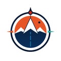 Compass Shaped Mountain with Flight Path Logo Royalty Free Stock Photo