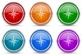Compass silver metallic glossy icons, set of modern design buttons for web, internet and mobile applications in 6 colors options