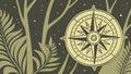 Compass in a stylized natural environment, green tones. vector design Generative AI Royalty Free Stock Photo