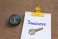Compass with text success in business concept and key background Royalty Free Stock Photo