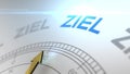 Compass with text - Ziel - german word for goal - right path, concept video for good direction white shiny background