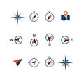 Compass, tourism and travel related set icons. Navigation thin vector icon Royalty Free Stock Photo