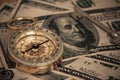 Compass on U.S. banknotes Royalty Free Stock Photo