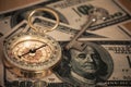Compass on U.S. banknotes Royalty Free Stock Photo