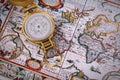 Compass on vintage map. Royalty Free Stock Photo