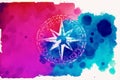 Compass on watercolor background with space for your text or image. Digital art, Generative AI Royalty Free Stock Photo