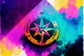 Compass on watercolor background with space for your text or image. Digital art, Generative AI Royalty Free Stock Photo