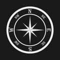 Compass, white compass on a black background. Compass icon.