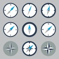 Compass and Windrose Flat Icons Set Royalty Free Stock Photo