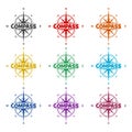 Compass word icon color set
