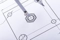 The Compasses  in the drawings. Design and working drawings with compasses. selective focus Royalty Free Stock Photo