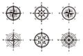 Compasses isolated icons, Rose of wind, nautical navigation Royalty Free Stock Photo