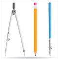 Compasses, pencil and drawing pen Royalty Free Stock Photo