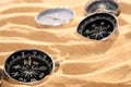 Compasses On Sand Royalty Free Stock Photo