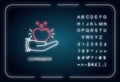 Compassion neon light icon. Outer glowing effect. Sign with alphabet, numbers and symbols. Emotional support, friendly