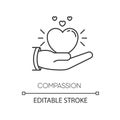 Compassion pixel perfect linear icon. Thin line customizable illustration. Emotional support, friendly sympathy. Empathy