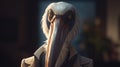 compassionate broken hearted pelican, digital art illustration, Generative AI