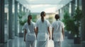 Dedicated Female Nurses in Action: Providing Care in Hospital Corridor