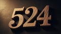 Decorative Wooden Numbers 524 on Dark Background. Textured Wood, Warm Light, and Deep Shadows for House Address, Date, or Statisti Royalty Free Stock Photo