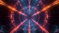 Wireframe Grid Tunnel Cyberspace Neon Lines Futuristic Background Illustration. Abstract 3D Space Retro Wave Royalty Free Stock Photo