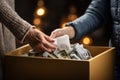 Close-up Of Person\'s Hand Putting Money Into Box Ai generative