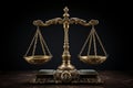 Law and justice concept. Scales of justice on wooden table. Ai generative