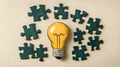Creative Solution Idea, Puzzle Pieces and Light Bulb Good Resolution Stock Photo Royalty Free Stock Photo