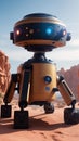 A Compelling Looking Robot Standing In A Desert Area With A Rock Formation In The Background AI Generative Royalty Free Stock Photo