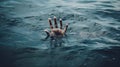 Man Sinking in Water, Raising Hand for Help - Urgent Rescue, A Powerful Image Depicting the Importance of Water Safety