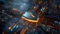 Digital Lock Shield Microchip Security. Hardware Level Protection with Cryptographic Key Access Control, 3D Render 4K. Royalty Free Stock Photo