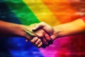 Partnership for Change: Handshake and the LGBT Rainbow Flag - Generative AI