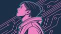 Visionary Youth in Digital World, Cyberpunk Perspective, Tech Future, vector design Generative AI Royalty Free Stock Photo