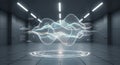 Holographic data wave visualization in a futuristic lab Royalty Free Stock Photo