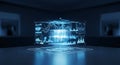 Futuristic holographic data display cube analysis Royalty Free Stock Photo