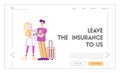 Compensation for Accident and Danger Life Situation Landing Page. Happy Tourists Characters Hold Signed Insurance