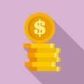 Compensation coin stack icon, flat style