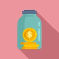 Compensation jar coin icon, flat style