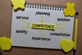 Competence on sticky note with keywords isolated on wooden background. Chart or mechanism concept Royalty Free Stock Photo