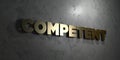 Competent - Gold text on black background - 3D rendered royalty free stock picture