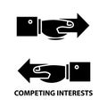 competing interests icon, black vector sign with editable strokes, concept illustration