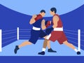 Competition boxing, two male boxers. In minimalist style Cartoon flat raster