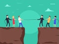 Competition concept. Business people. Businessmen in suit pull the rope at edge of cliff, symbol of rivalry. Royalty Free Stock Photo