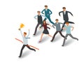 Competition concept. Businessman and group of business people running to the goal. Info graph vector illustration