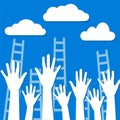 Competition concept, white clouds on blue sky with ladders and h