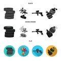 Competition, contest, equipment, tires .Paintball set collection icons in black, flat, monochrome style vector symbol