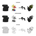 Competition, contest, equipment, tires .Paintball set collection icons in cartoon,outline,monochrome style vector symbol