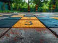 Competition Ground Marked with Numbers, Numbers on Ground, Contest Area, Competitive Environment, Game Area, Numbers Indicate