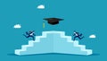 Competition and learning motivation. businessman runs up the stairs to win a graduation cap