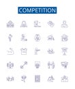 Competition line icons signs set. Design collection of Contest, Race, Duel, Clash, Struggle, Vying, Pit, Trial outline